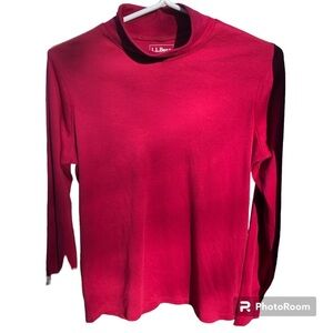 LL Bean Deep Red 100% Cotton Mock Neck Pullover size  medium